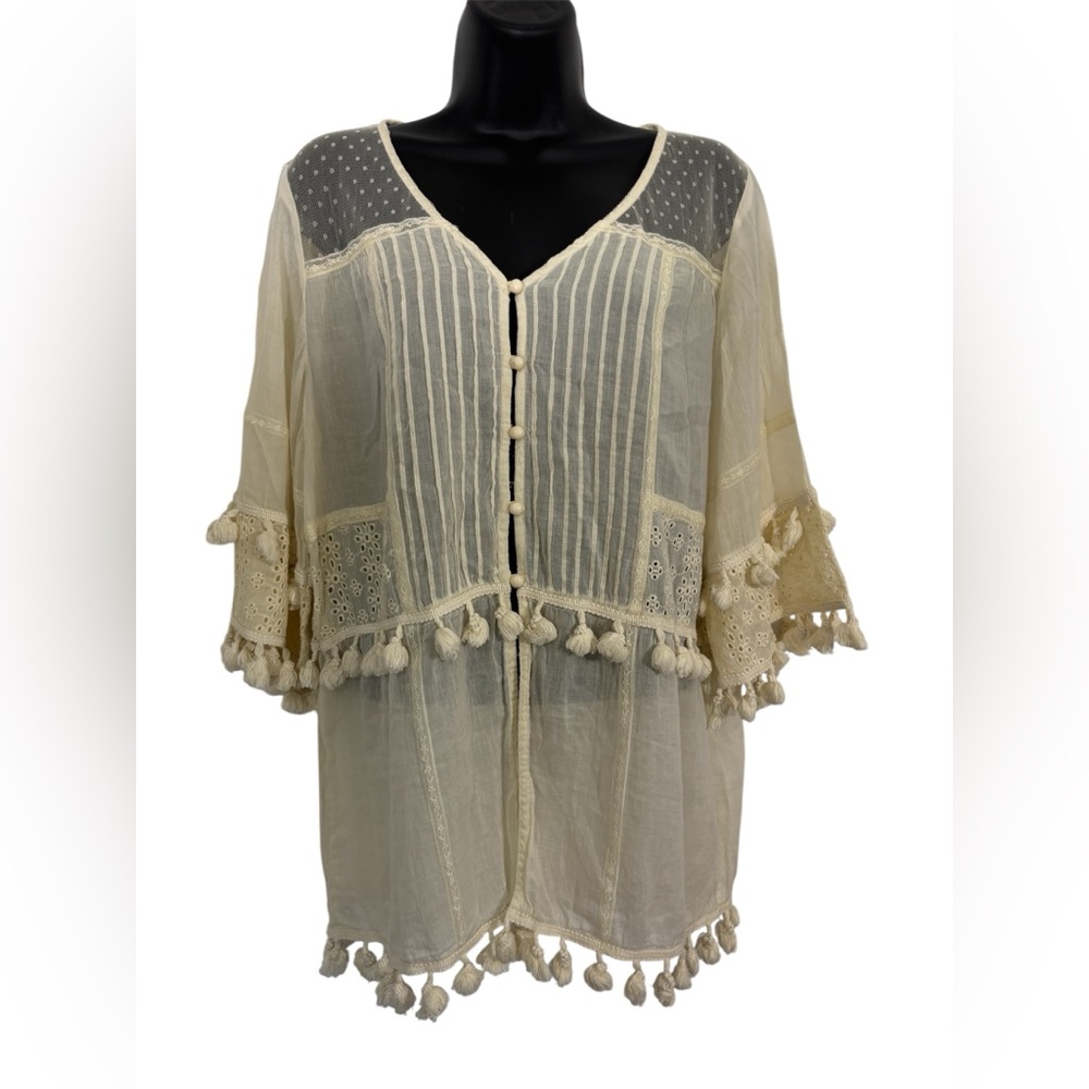 Double D Ranch Elegant Cream Tassel Women's Top